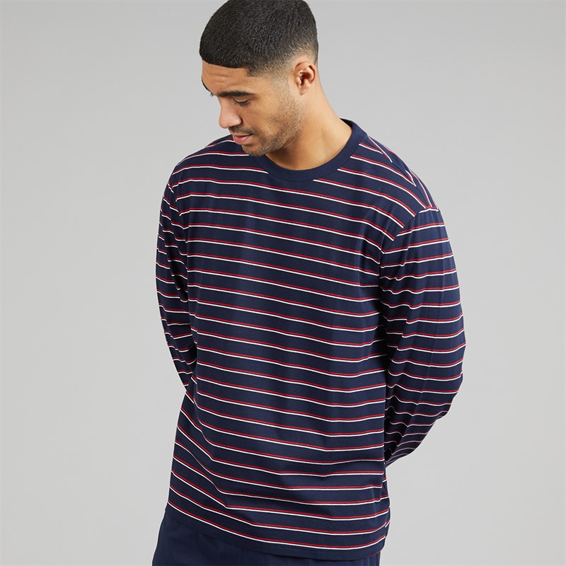 Lacoste Mens Striped Pyjama Set Navy Blue/Red/White