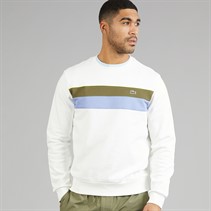 Lacoste Mens Colour Block Fleece Sweatshirt White/Khaki Green/Purple