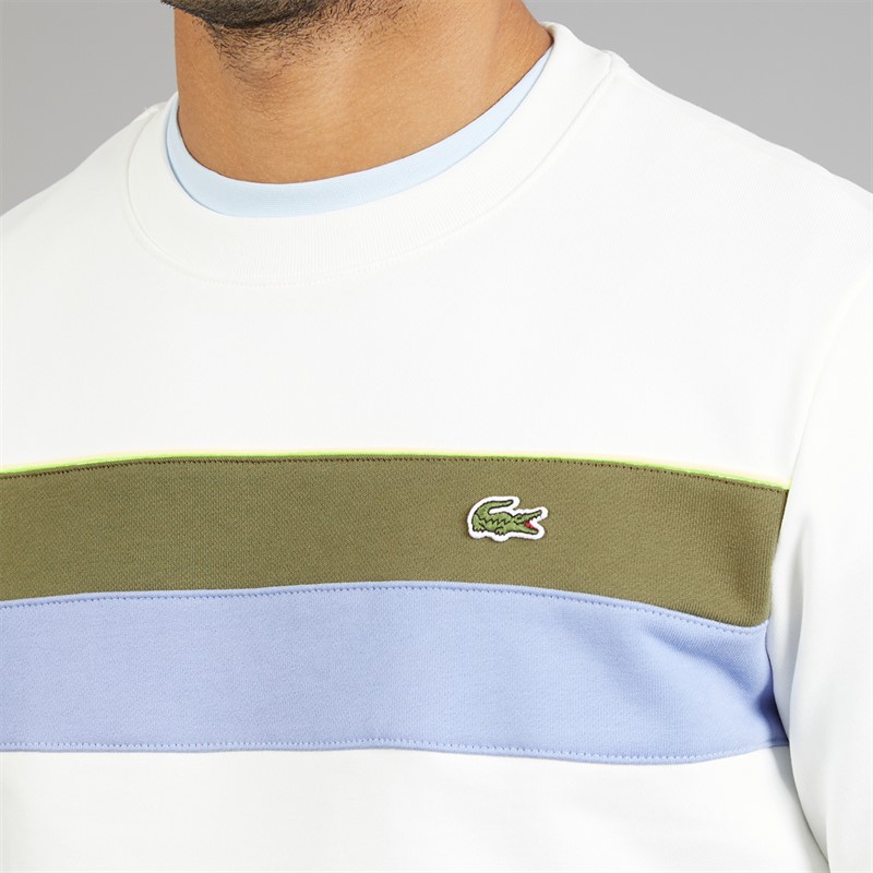 Lacoste Mens Colour Block Fleece Sweatshirt White/Khaki Green/Purple
