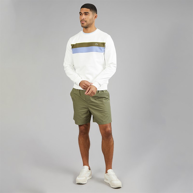 Lacoste Mens Colour Block Fleece Sweatshirt White/Khaki Green/Purple