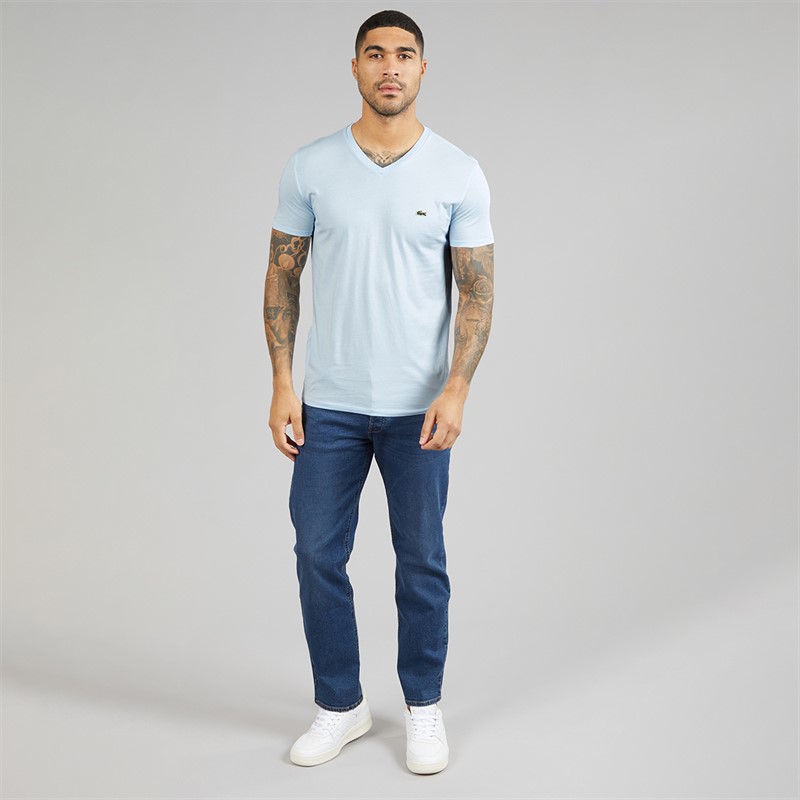 Lacoste Mens Lightweight V-Neck T-Shirt Light Blue