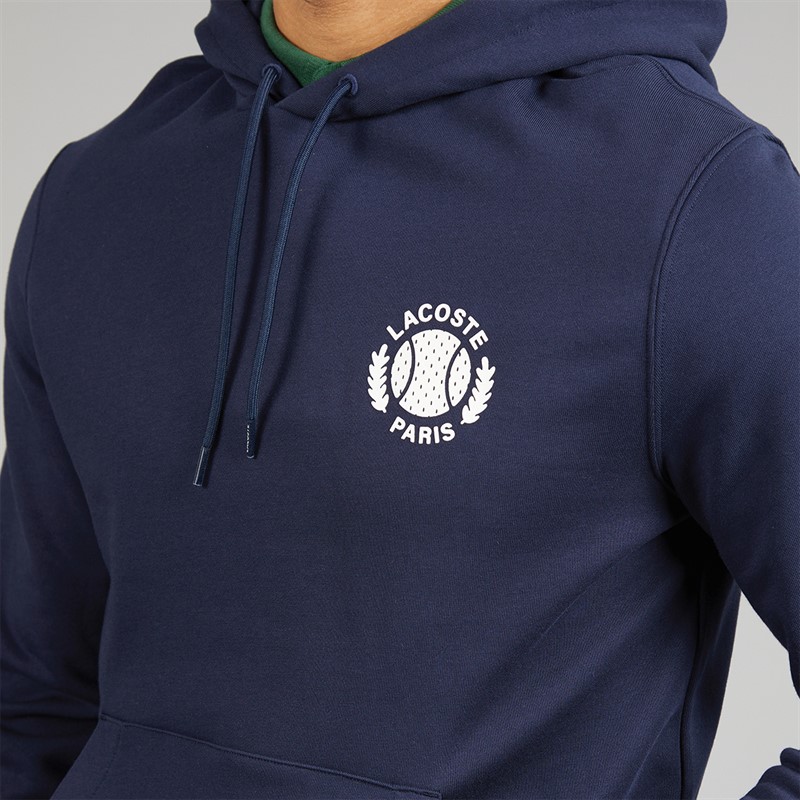 Lacoste Mens Print Hoodie Midnight Blue