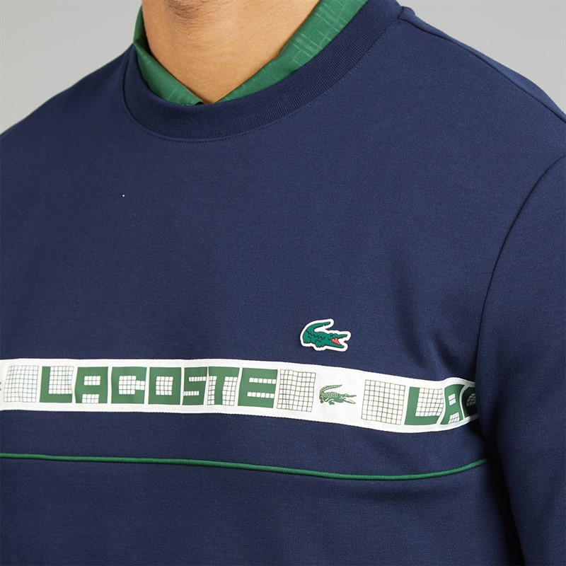 Lacoste Mens Branded Stripe Sweatshirt Midnight Blue