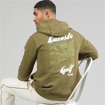 Lacoste Mens Printed Fleece Hoodie Khaki Green