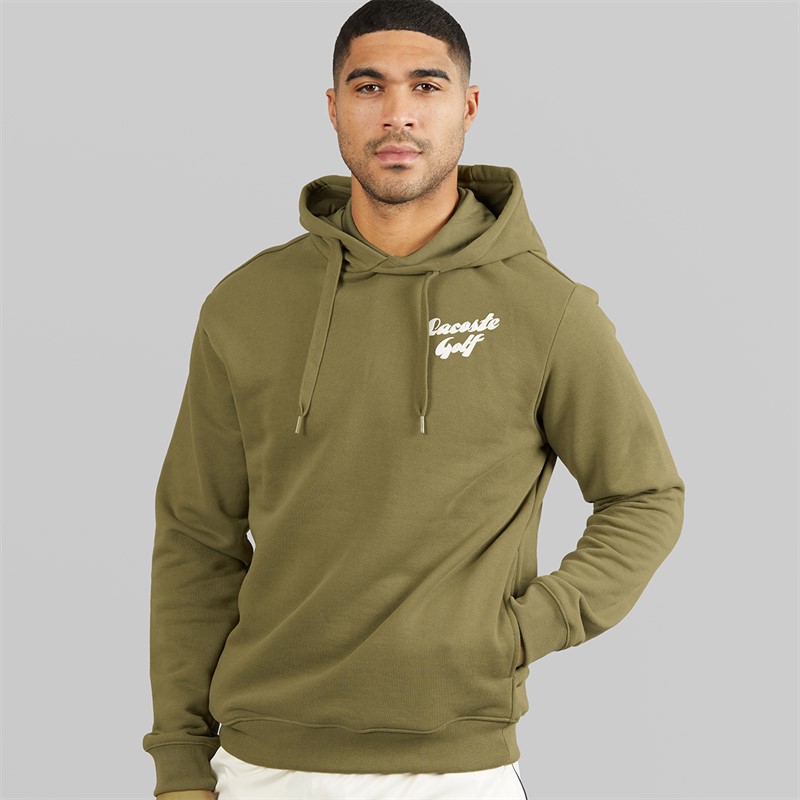 Lacoste Mens Printed Fleece Hoodie Khaki Green
