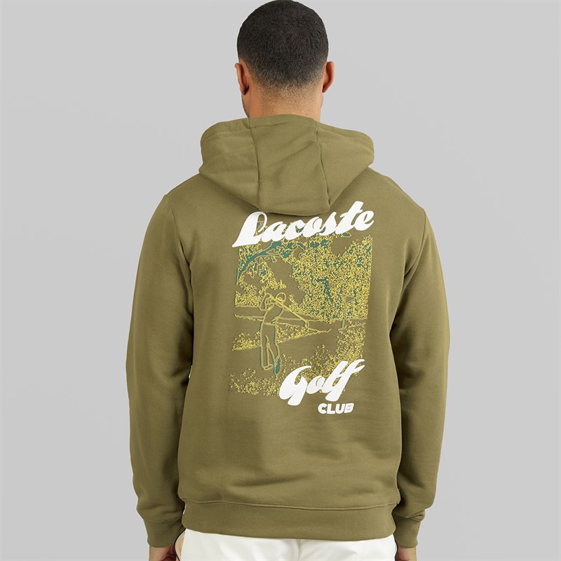 Lacoste Mens Printed Fleece Hoodie Khaki Green
