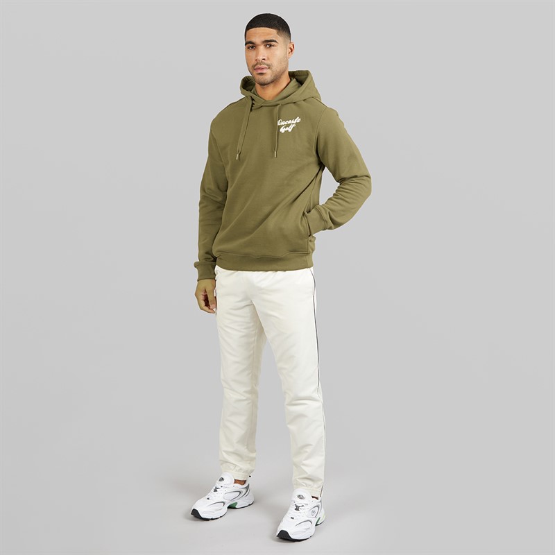 Lacoste Mens Printed Fleece Hoodie Khaki Green