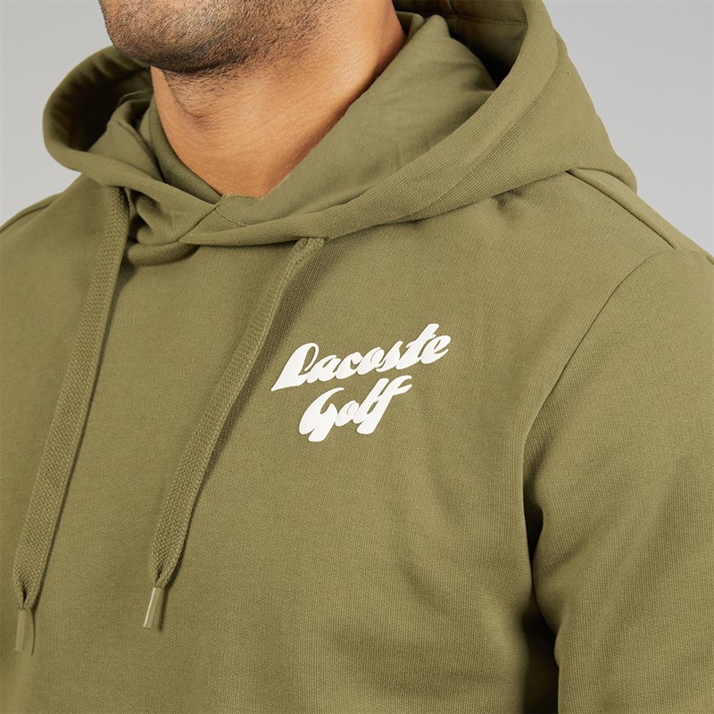 Lacoste Mens Printed Fleece Hoodie Khaki Green