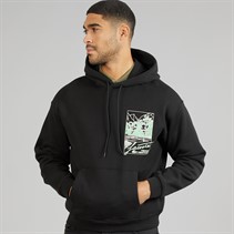 Lacoste Mens Printed Fleece Hoodie Black
