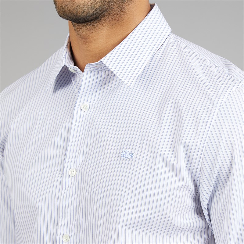 Lacoste Mens Regular Fit Striped Poplin Shirt White/Blue/Navy Blue