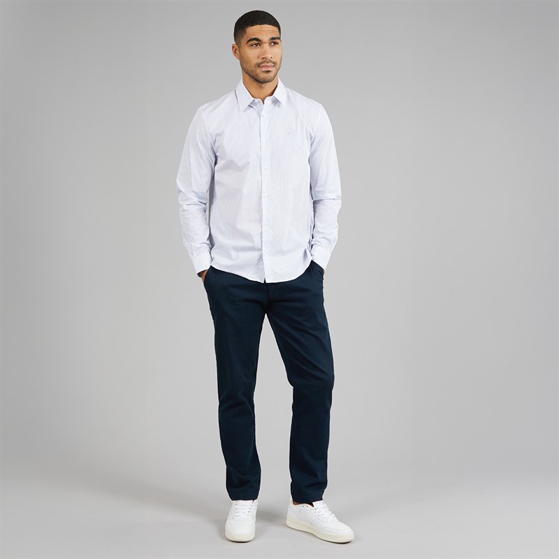 Lacoste Mens Regular Fit Striped Poplin Shirt White/Blue/Navy Blue