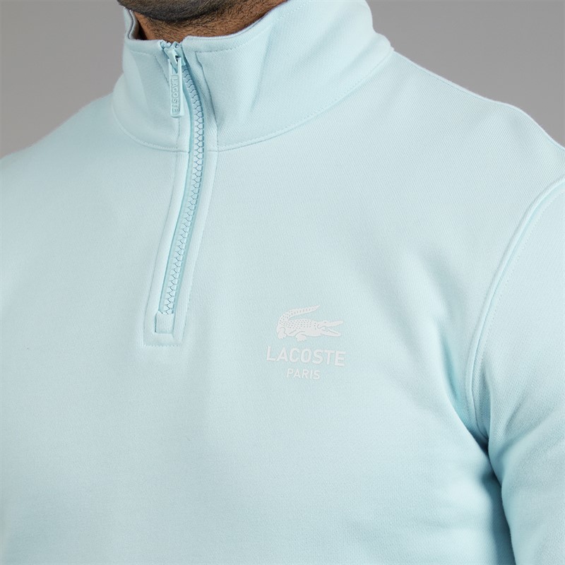 Lacoste Mens High Neck Zip Through Print Sweatshirt Light Blue