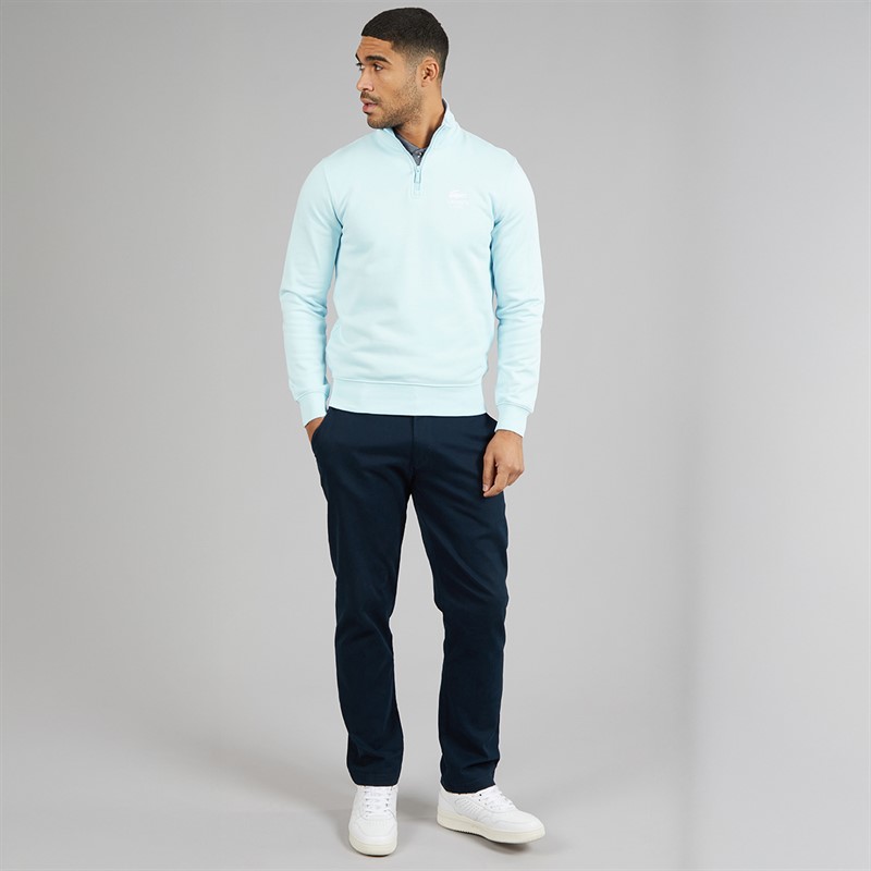 Lacoste Mens High Neck Zip Through Print Sweatshirt Light Blue