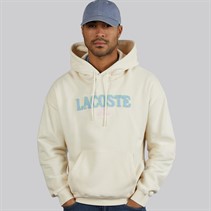 Lacoste Mens Loose Fit Embroidered Hoodie Ecru White