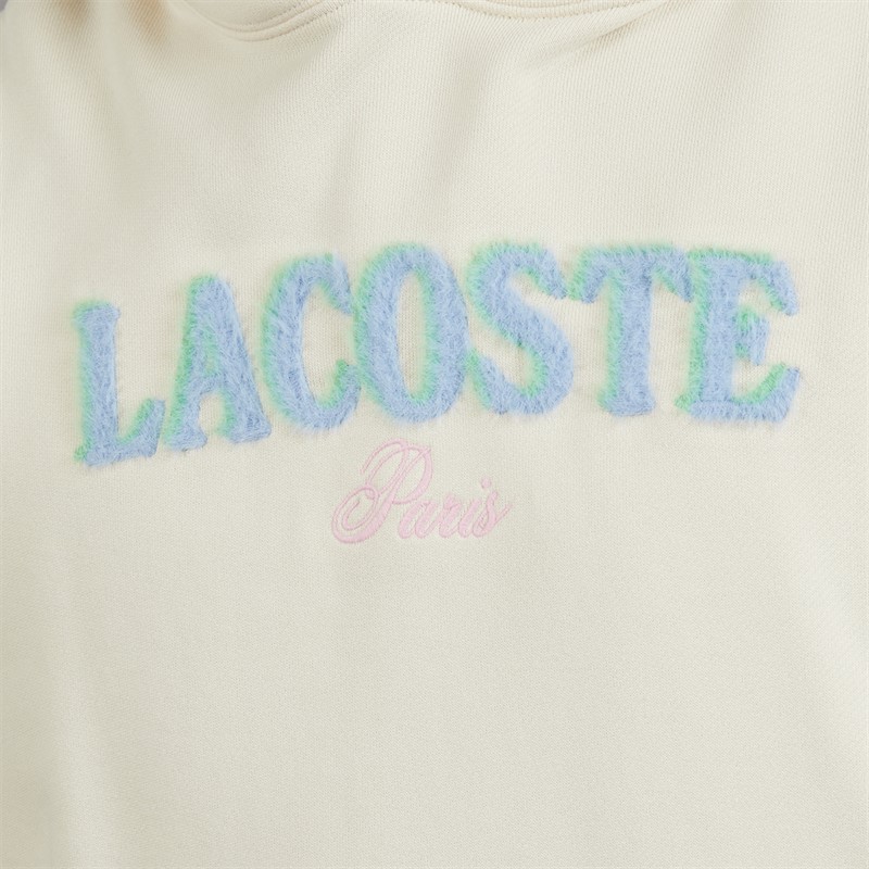 Lacoste Mens Loose Fit Embroidered Hoodie Ecru White