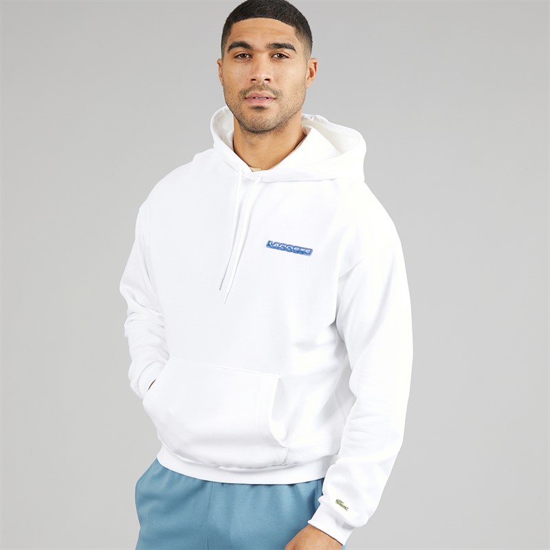 Lacoste Mens Printed Fleece Hoodie White