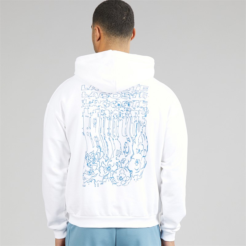 Lacoste Mens Printed Fleece Hoodie White