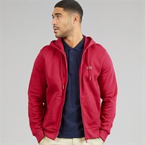 Lacoste Mens Zip Through Fleece Hoodie Raspberry Pink