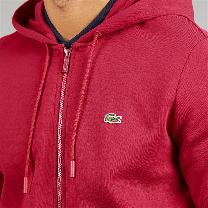 Lacoste Mens Zip Through Fleece Hoodie Raspberry Pink