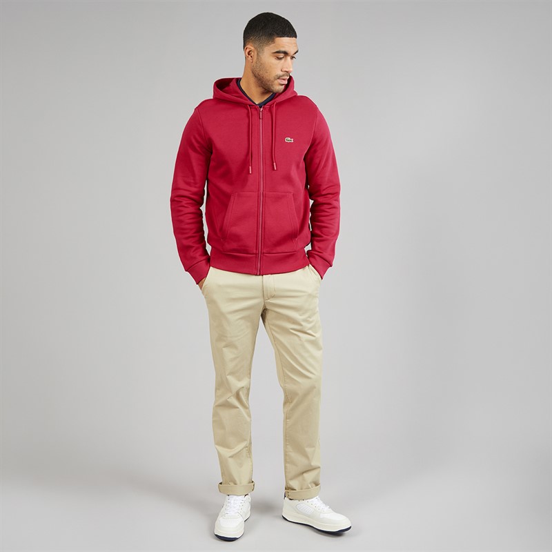 Lacoste Mens Zip Through Fleece Hoodie Raspberry Pink