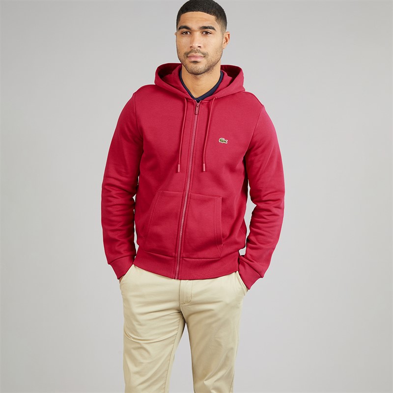 Lacoste Mens Zip Through Fleece Hoodie Raspberry Pink
