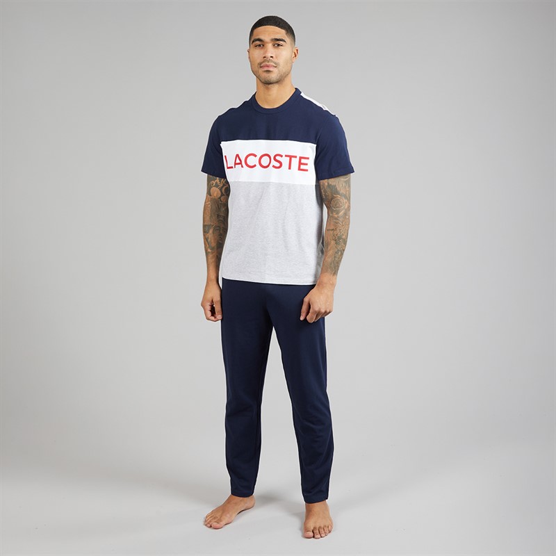 Lacoste Mens Colour Block Pyjama Set Navy/Grey