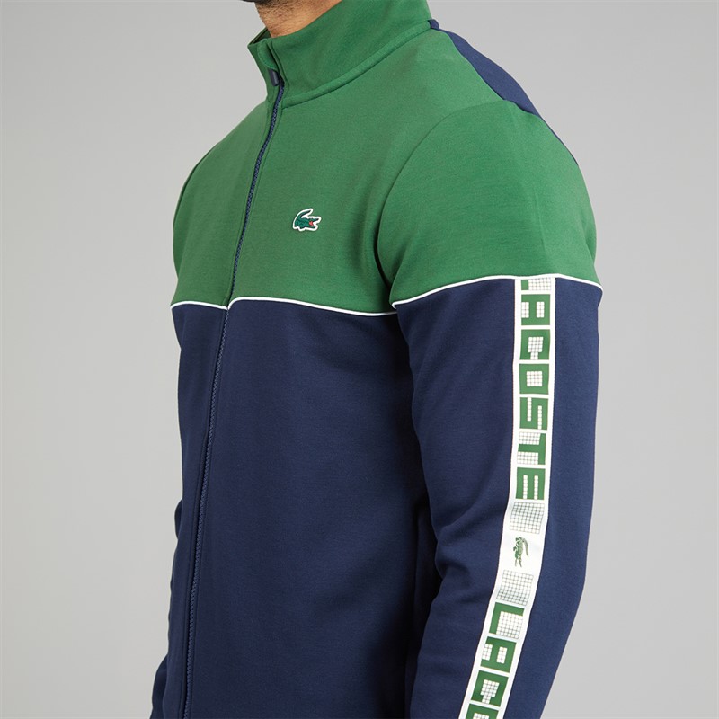 Lacoste Mens Zipped Colour Block Sweatshirt Navy Blue/Green