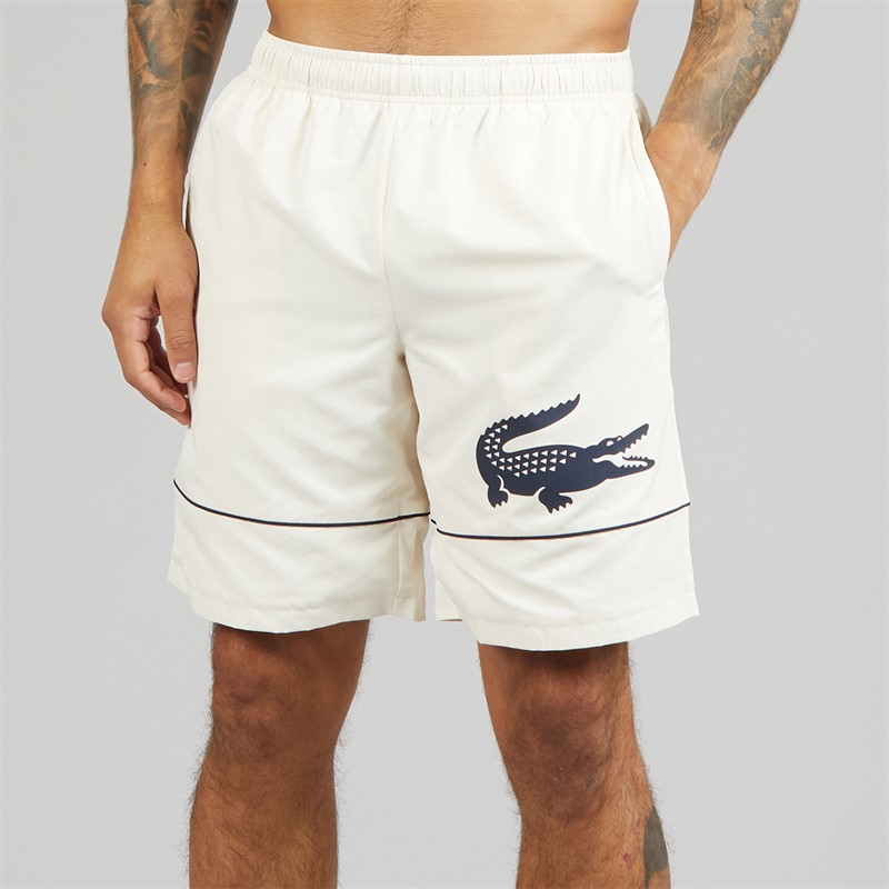 Lacoste Mens Taffeta Shorts White/Navy Blue