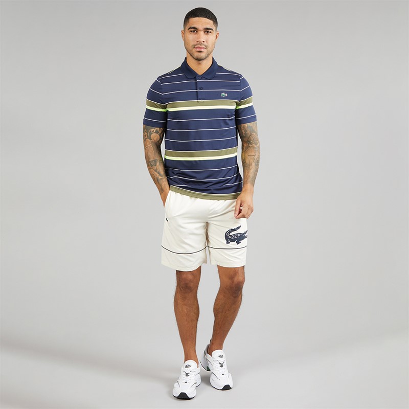 Lacoste Mens Taffeta Shorts White/Navy Blue