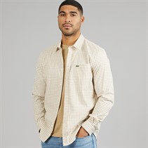 Lacoste Mens Regular Fit Plaid Flannel Shirt White/Brown