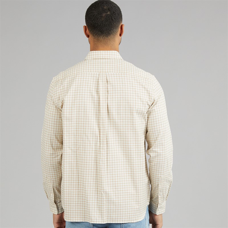 Lacoste Mens Regular Fit Plaid Flannel Shirt White/Brown