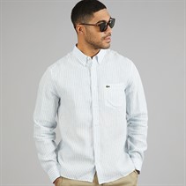 Lacoste Mens Regular Fit Striped Linen Shirt Bleu/Blanc