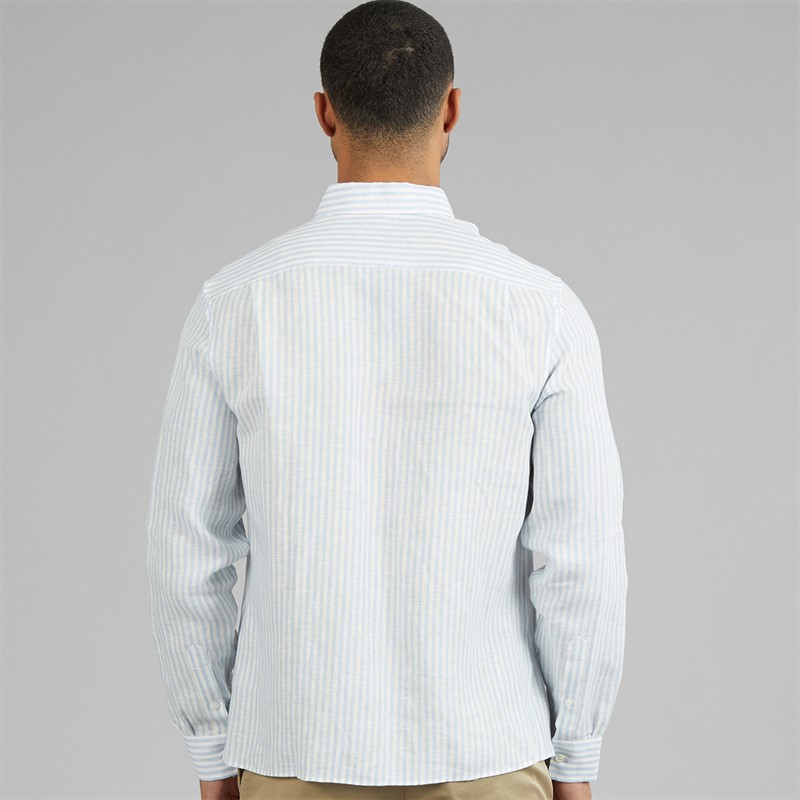 Lacoste Mens Regular Fit Striped Linen Shirt Bleu/Blanc