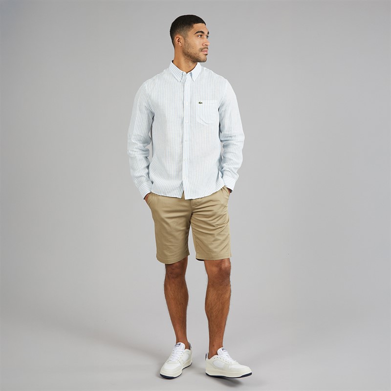 Lacoste Mens Regular Fit Striped Linen Shirt Bleu/Blanc