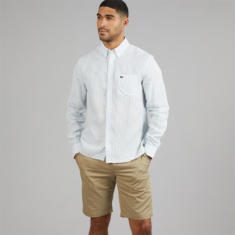 Lacoste Mens Regular Fit Striped Linen Shirt Bleu/Blanc