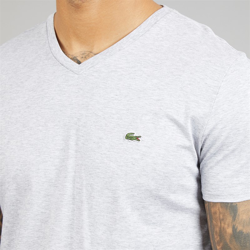 Lacoste Mens Lightweight V-neck T-Shirt Light Heathered Grey