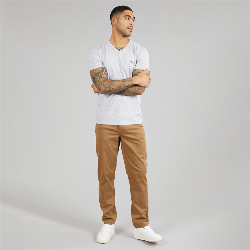 Lacoste Mens Lightweight V-neck T-Shirt Light Heathered Grey