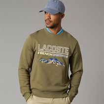 Lacoste Mens Embroidered Motif Fleece Sweatshirt Khaki Green