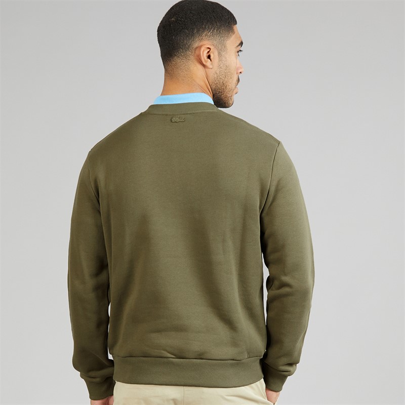 Lacoste Mens Embroidered Motif Fleece Sweatshirt Khaki Green