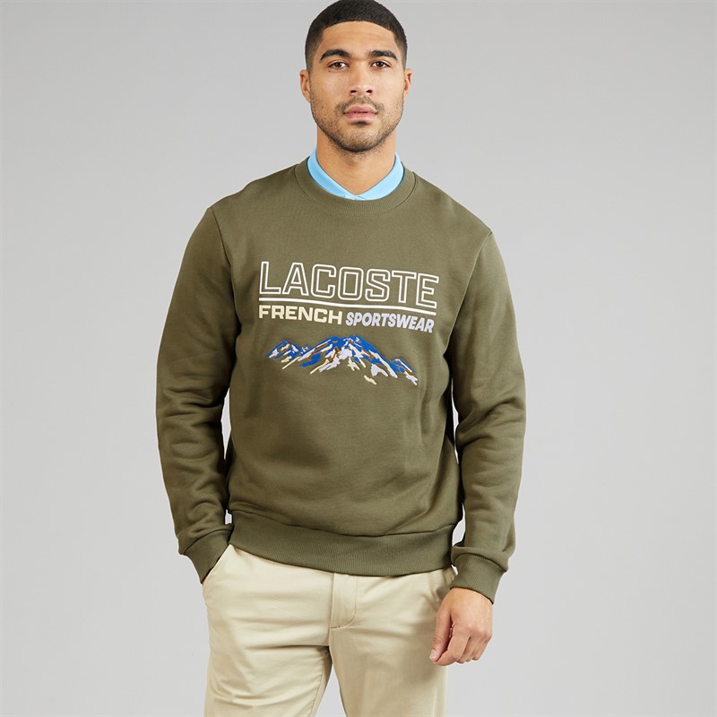 Lacoste Mens Embroidered Motif Fleece Sweatshirt Khaki Green