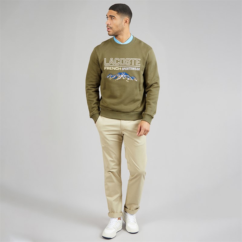 Lacoste Mens Embroidered Motif Fleece Sweatshirt Khaki Green