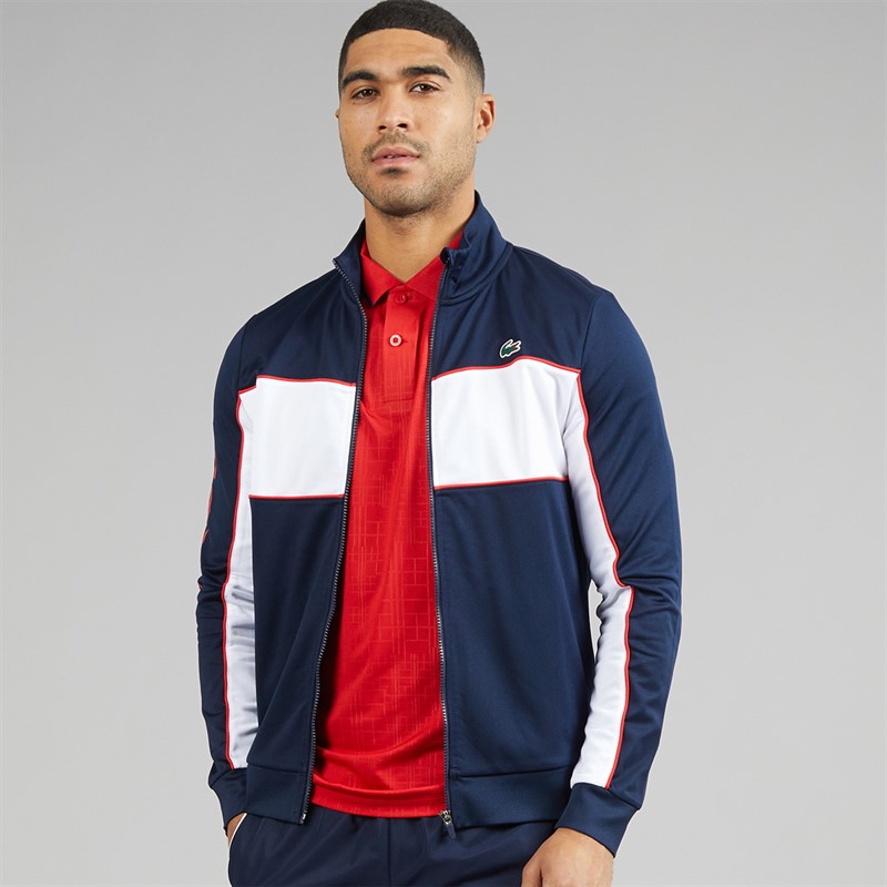 Lacoste Mens Zip Through Sweatshirt Blue/White