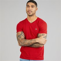 Lacoste Mens Lightweight V-Neck T-Shirt Rouge