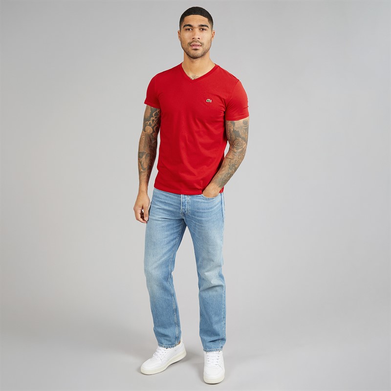 Lacoste Mens Lightweight V-Neck T-Shirt Rouge