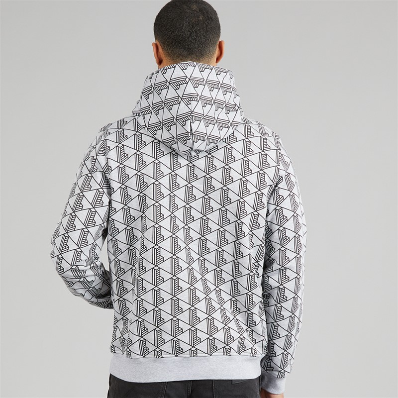 Lacoste Mens Monogram Fleece Hoodie Grey