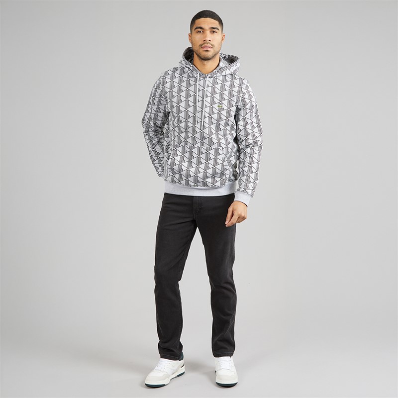 Lacoste Mens Monogram Fleece Hoodie Grey
