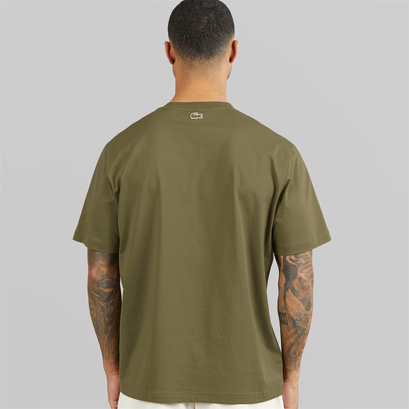 Lacoste Mens Signature Print T-Shirt Khaki Green