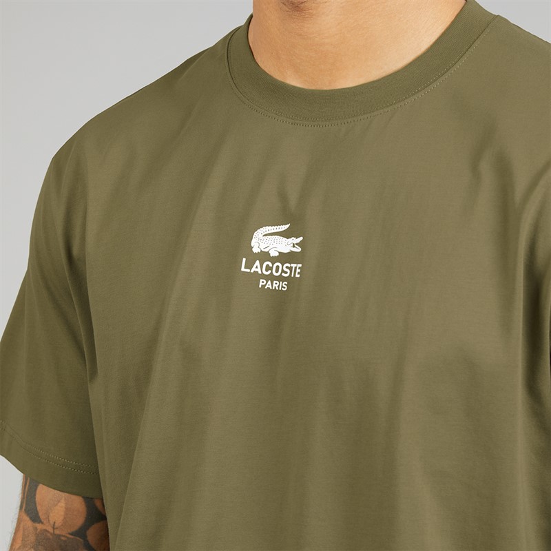 Lacoste Mens Signature Print T-Shirt Khaki Green