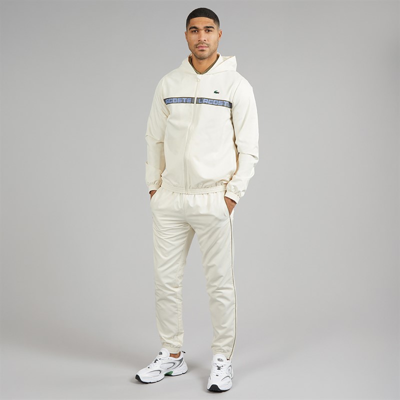 Lacoste Mens Logo Stripe Tracksuit Ecru White