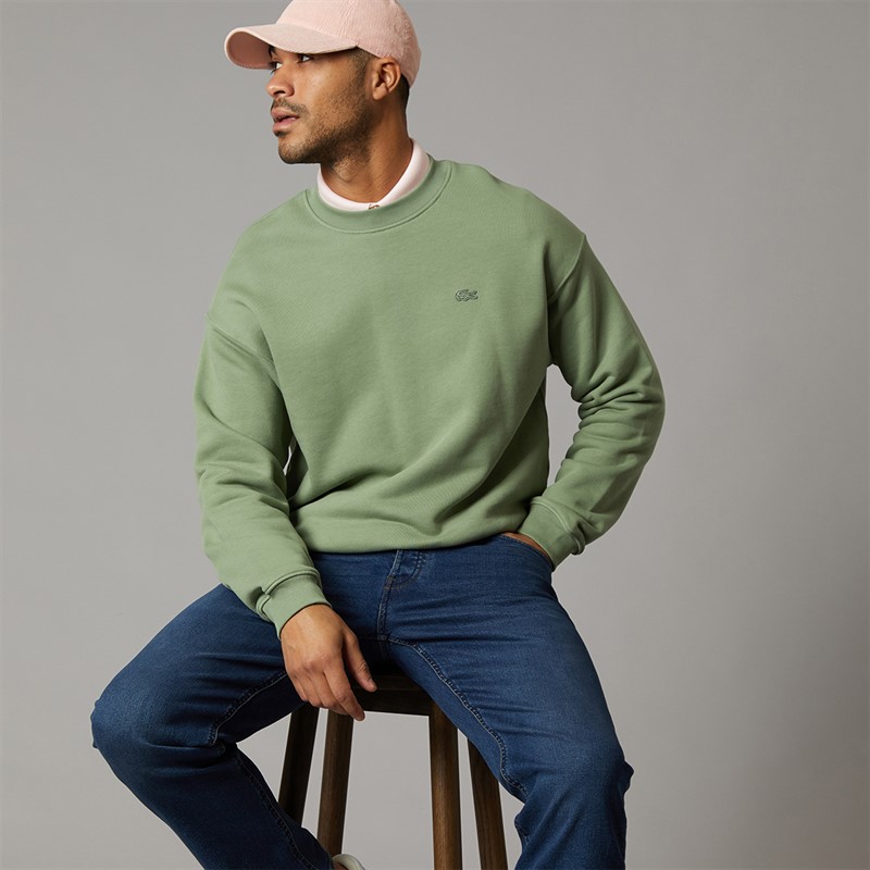 Lacoste Mens Loose Fit Heavy Fleece Sweatshirt Sage Green